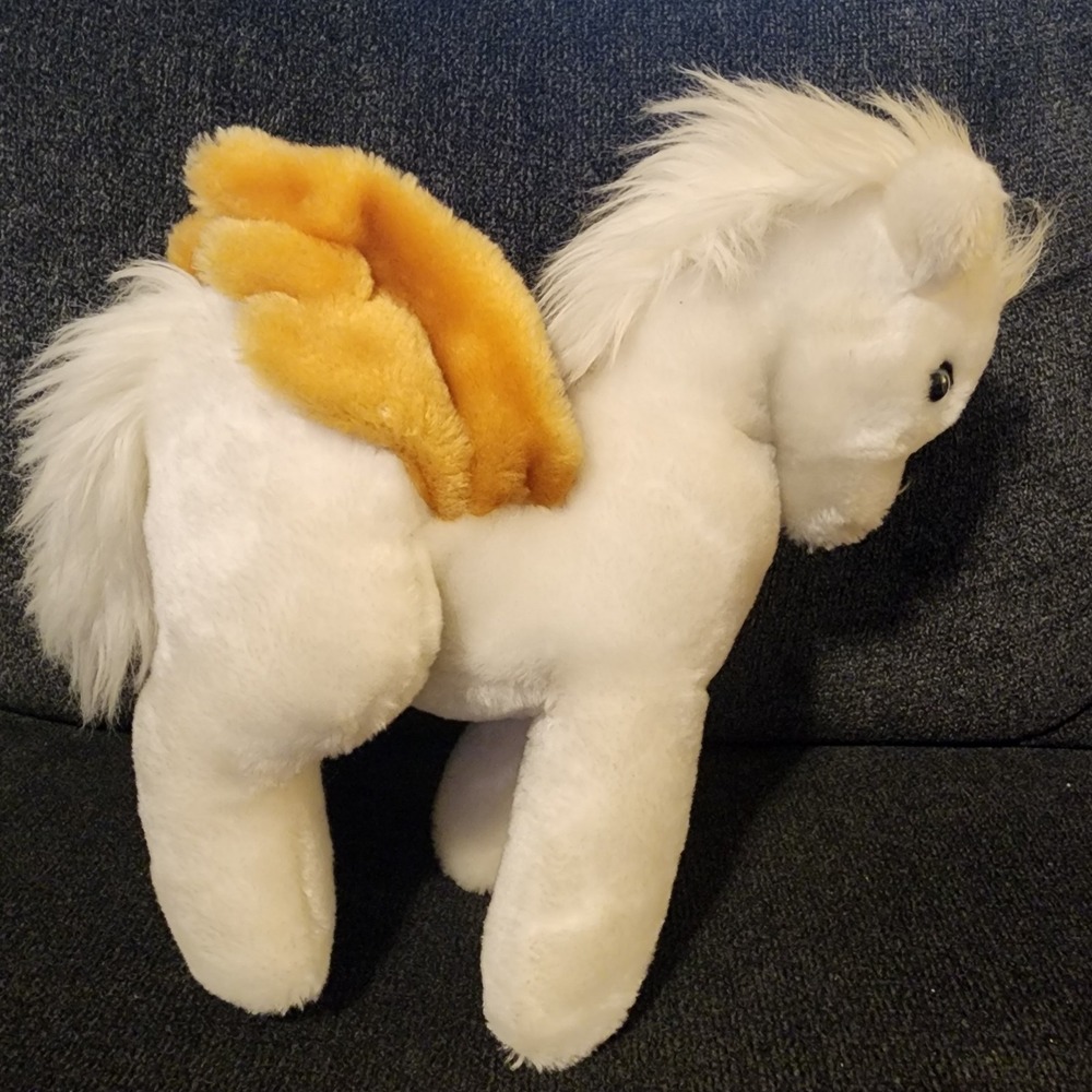 1980 Dakin Little Pegasus Standing Plush Stuffed Animal White Winged Horse 9"